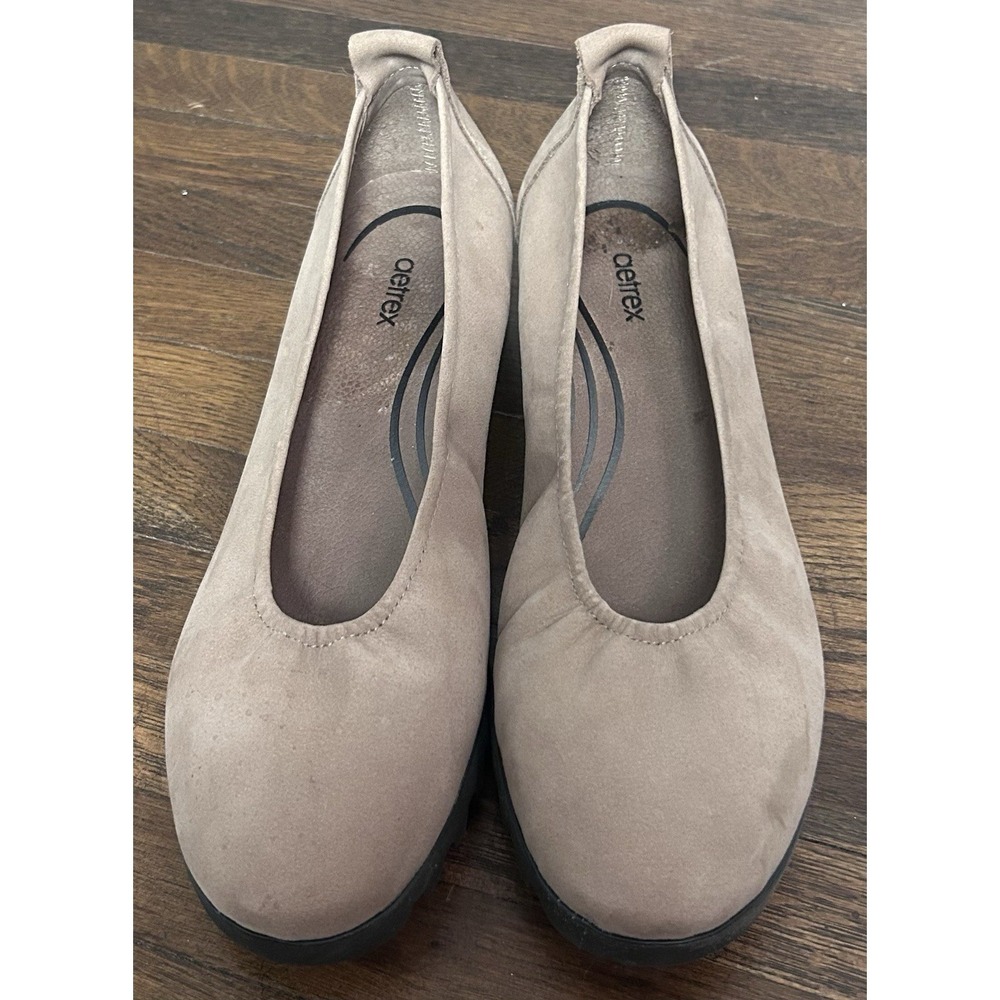 Women's Aetrex Brianna Ballet Slip On Leather Comfort Shoes Tan Suede Size 7.5